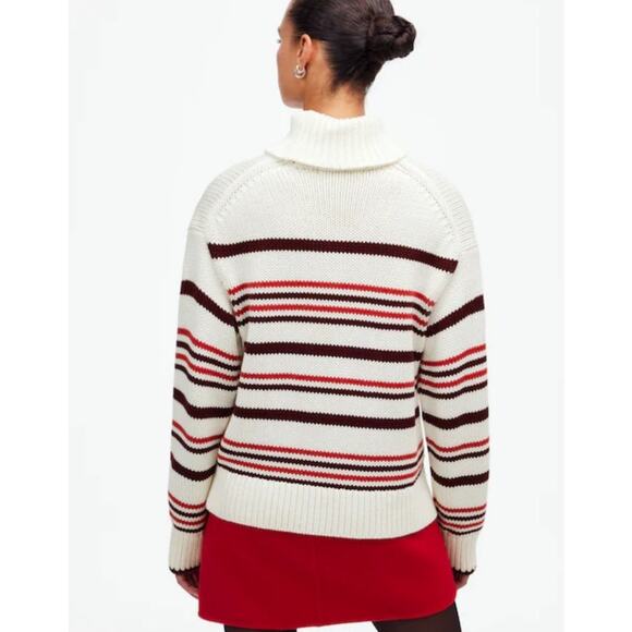 NWT Madewell Ribbed Cotton Turtleneck Sweater Cabernet Stripe NT604 Size S - Picture 2 of 11